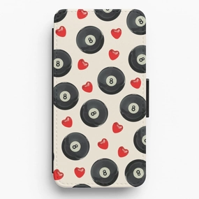 Drop Defense Smooth Look 8-Balls And Hearts Pattern Flip / Wallet Phone Case