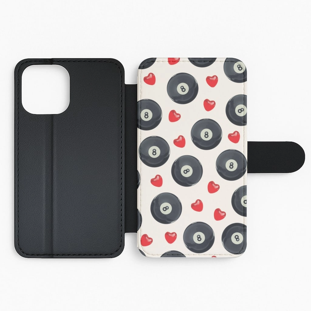 8-Balls And Hearts Pattern Flip / Wallet Phone Case Minimal Aesthetic Touch