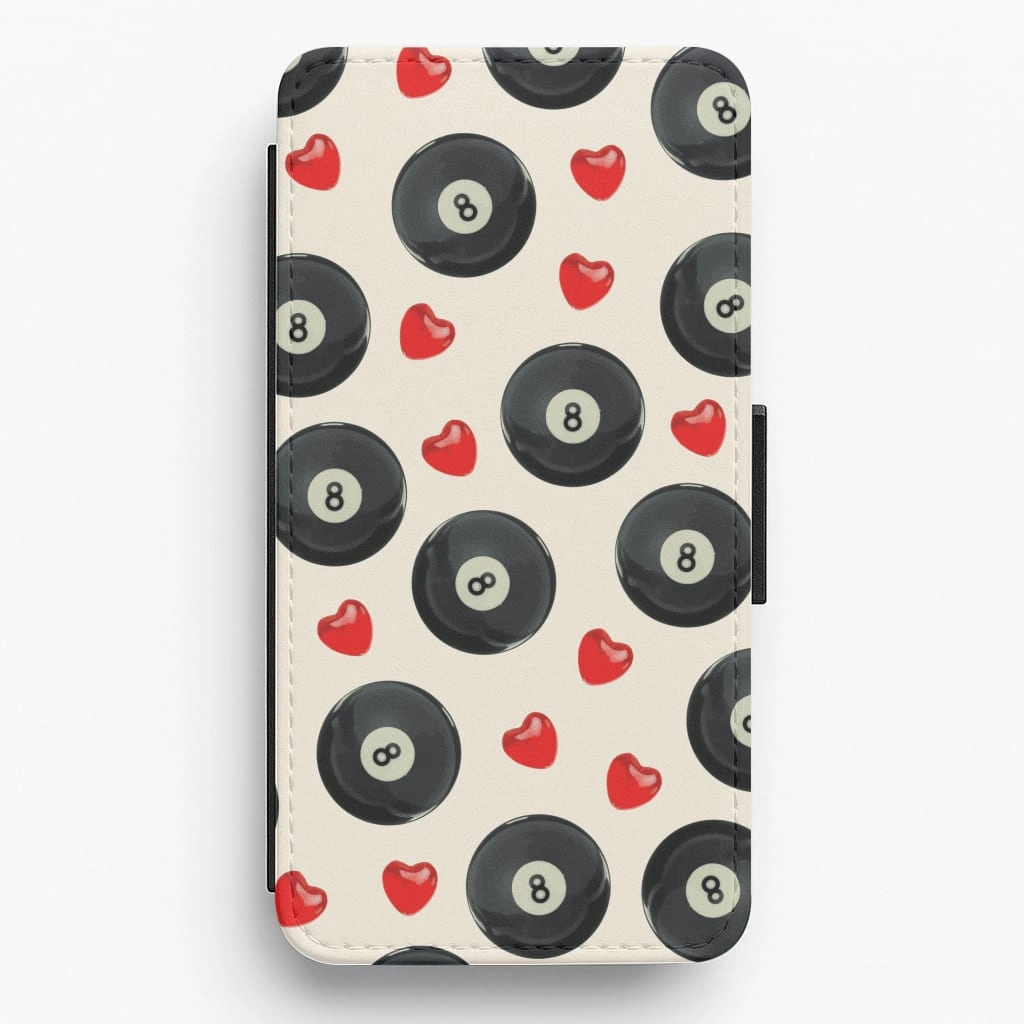 Drop Defense Smooth Look 8-Balls And Hearts Pattern Flip / Wallet Phone Case