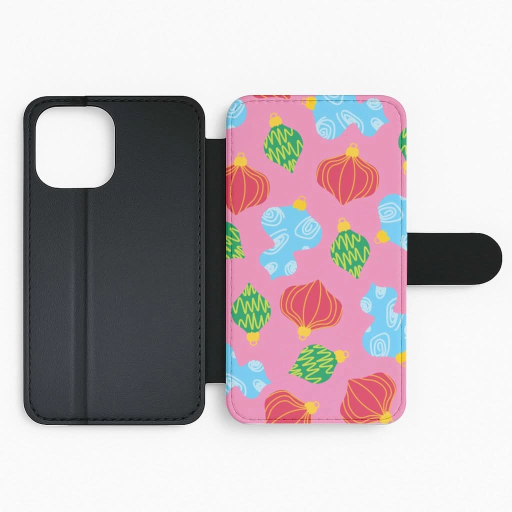Abstract Christmas Baubles Pattern Flip / Wallet Phone Case Luxury Edge Texture