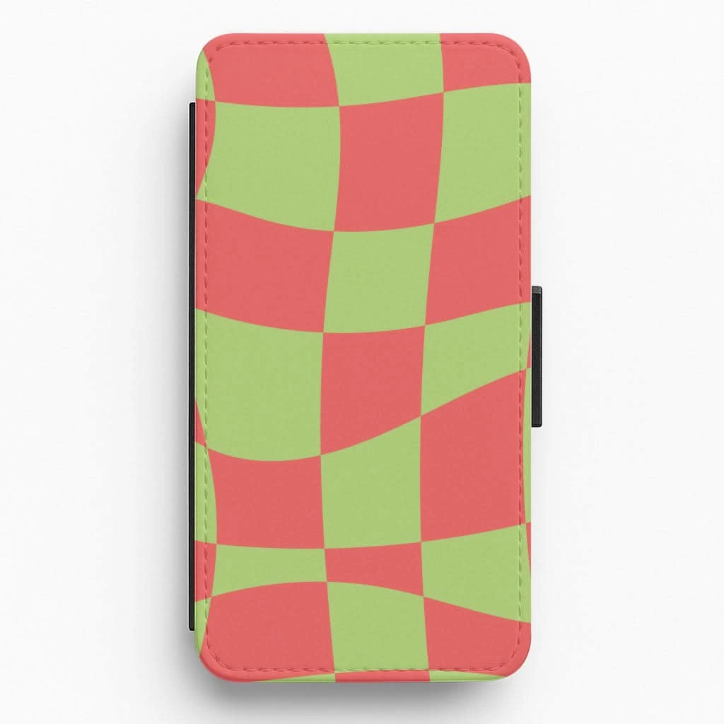 Smooth Touch Durable Look Abstract Red And Green Christmas Pattern Flip / Wallet Phone Case