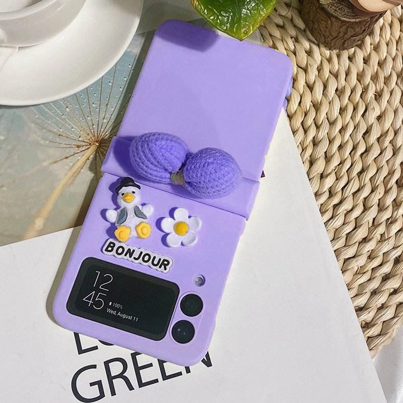 Adorable Duck Flower Bow Case - Samsung Elegant Build Texture Matte Pattern Layer