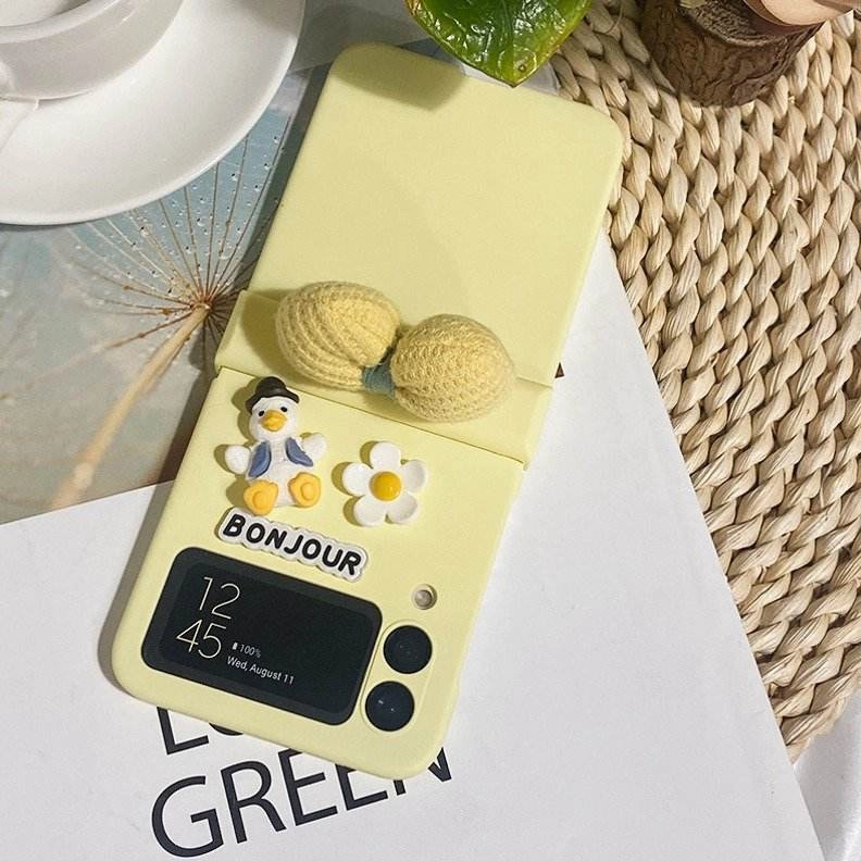 Gradient Design Rugged Surface Adorable Duck Flower Bow Case - Samsung