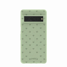 Sage Green Hearts Google Pixel 7 Pro Case Easy Removal