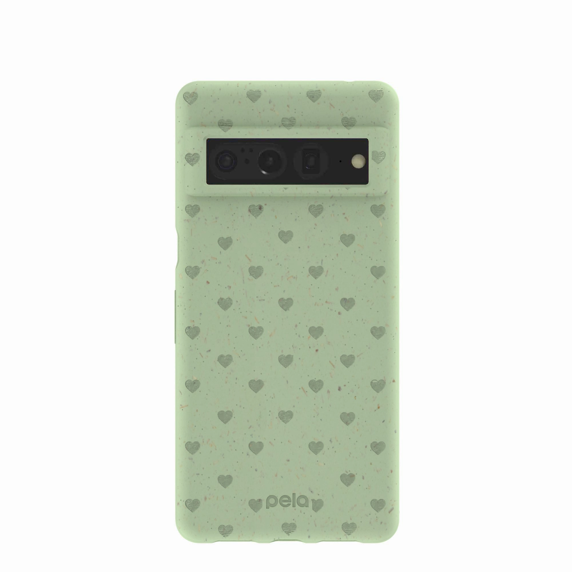 Sage Green Hearts Google Pixel 7 Pro Case Easy Removal