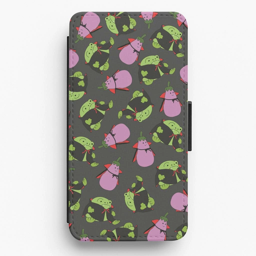 Vampire Frogs And Vegetables Pattern - Halloween Flip / Wallet Phone Case Versatile Design