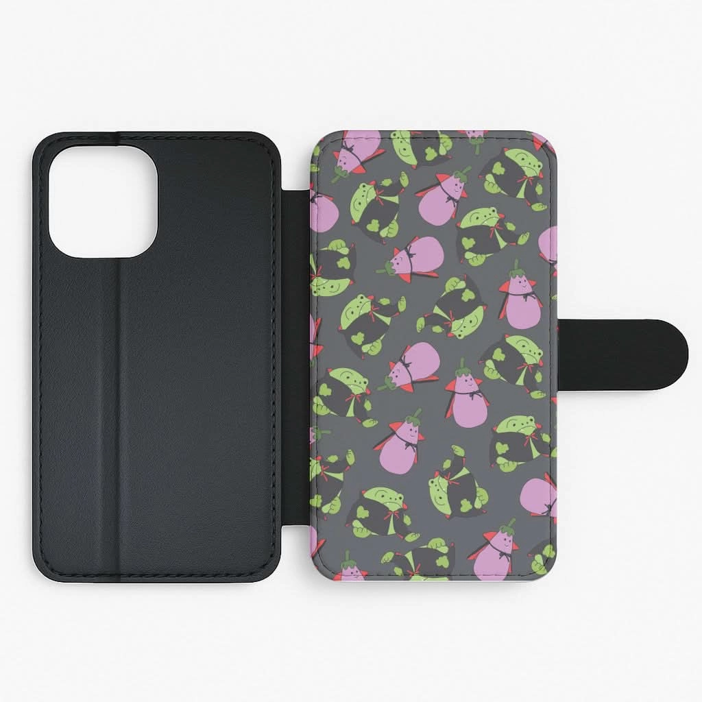Vampire Frogs And Vegetables Pattern - Halloween Flip / Wallet Phone Case Portable Case Patterned Design