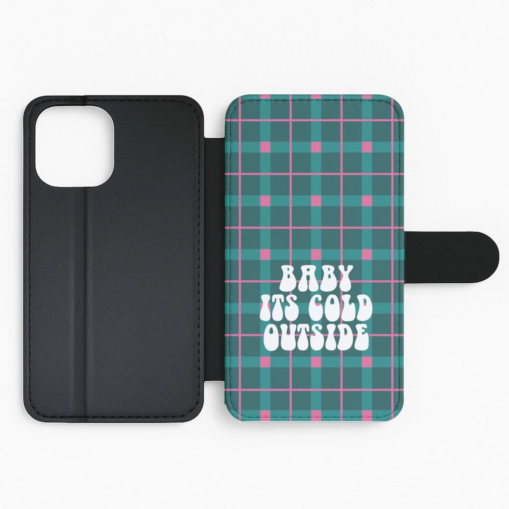 Shock Frame Elegant Texture Layer Baby It's Cold Outside Tartan Flip / Wallet Phone Case