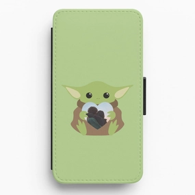 Modern Frame Transparent Look Baby Yoda - Personalised Couples Flip / Wallet Phone Case