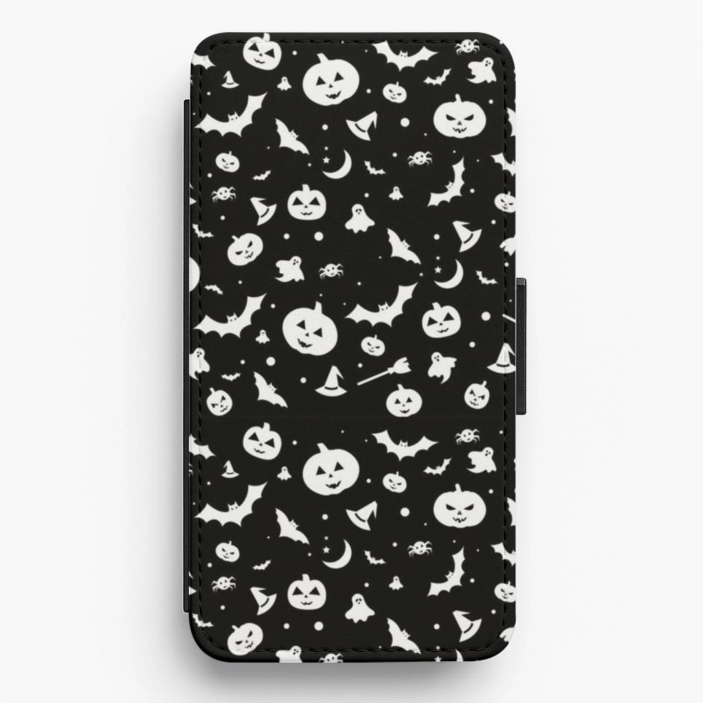 Black and White Halloween Pattern Flip / Wallet Phone Case Everyday Carry