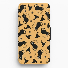 Shock Proof Black Cat And Hats Pattern Flip / Wallet Phone Case