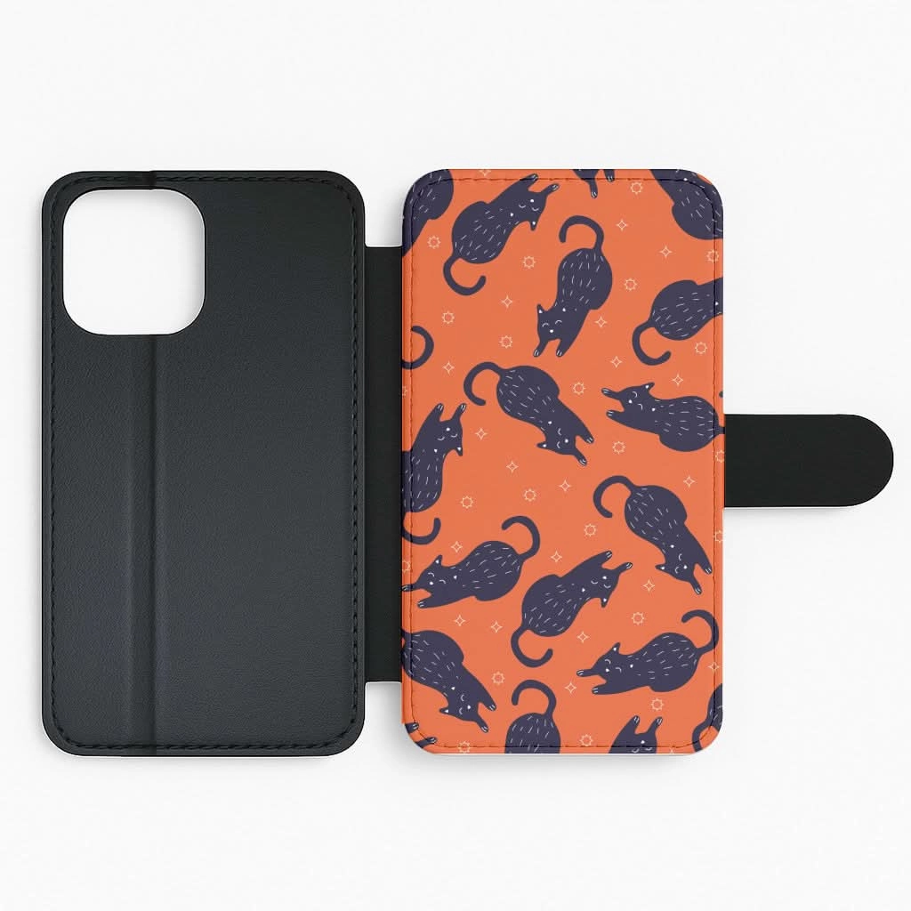 Sporty Appeal Ultra Thin Black Cats And Stars Pattern Flip / Wallet Phone Case