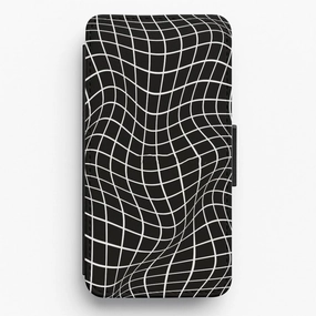 Black Wavy Grid Pattern Flip Wallet Phone Case Vivid Finish