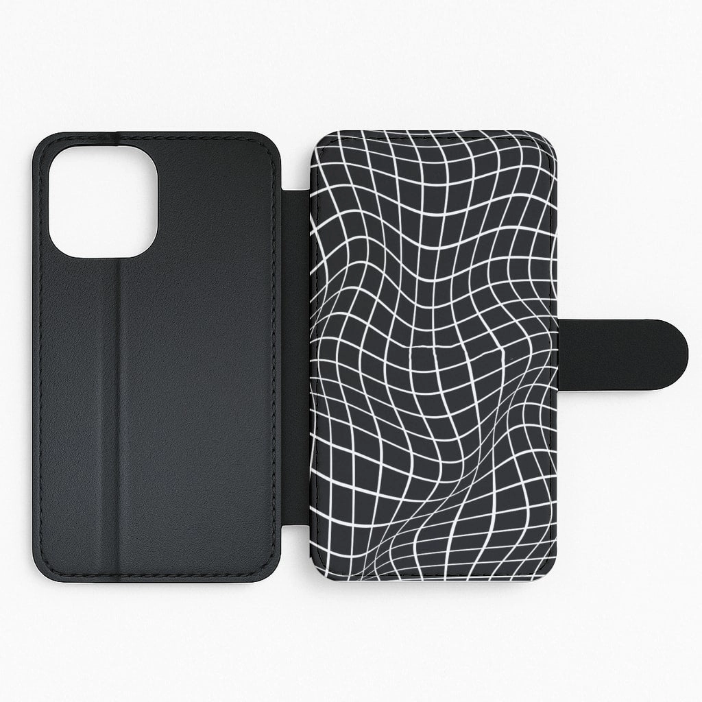 Black Wavy Grid Pattern Flip Wallet Phone Case Comfort Build Layer Colorful Accent