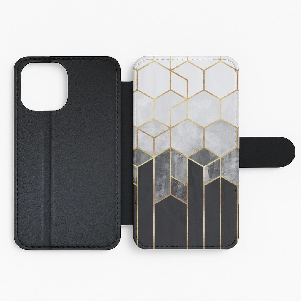 Rugged Frame Design Fashion Accessory Black White & Gold Honeycomb Pattern Flip / Wallet Phone Case