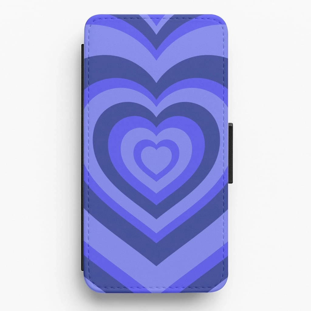 Matte Look Design Luxury Texture Finish Blue - Colourful Hearts Flip / Wallet Phone Case