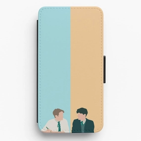 Matte Look Finish Blue And Yellow - Heart TV Flip / Wallet Phone Case