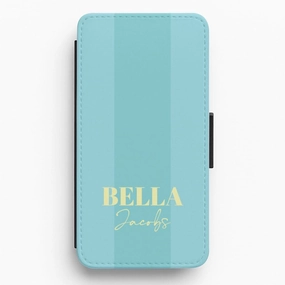 Outdoor Travel Soft Touching Blue Stripe Personalised Name Flip / Wallet Phone Case