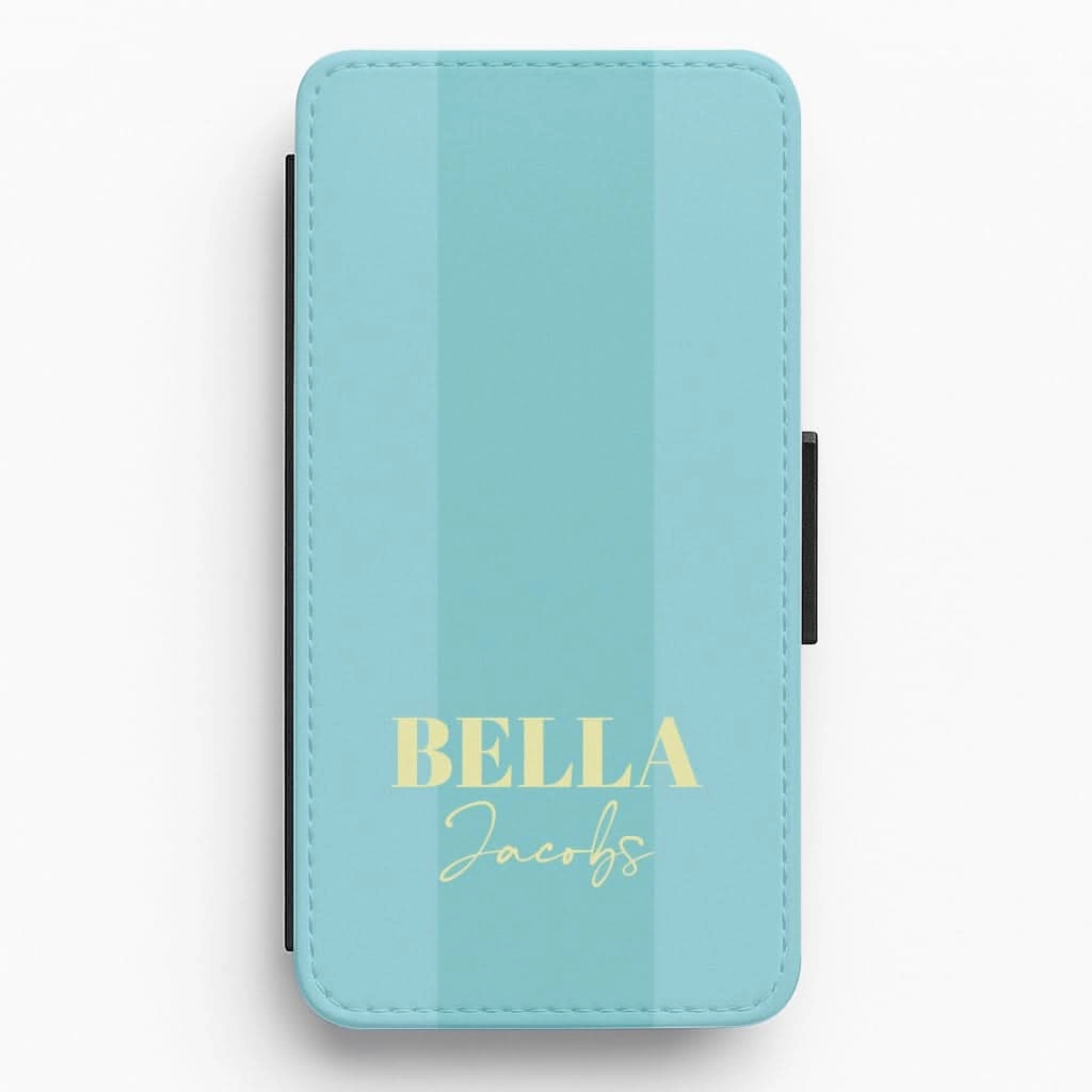 Outdoor Travel Soft Touching Blue Stripe Personalised Name Flip / Wallet Phone Case
