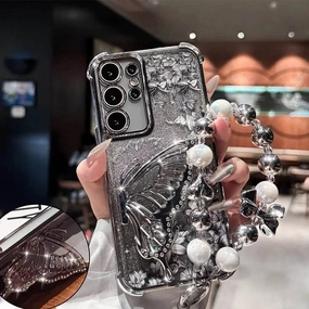 Elegant Butterfly Shimmer Wing Floral Case - Samsung Wireless Charging Compatible High protection