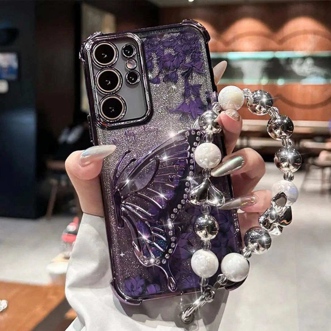 Elegant Butterfly Shimmer Wing Floral Case - Samsung Protective Look Luxury Surface Layer