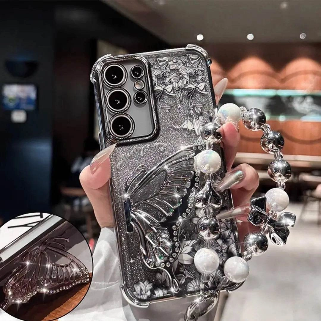 Elegant Butterfly Shimmer Wing Floral Case - Samsung Wireless Charging Compatible High protection