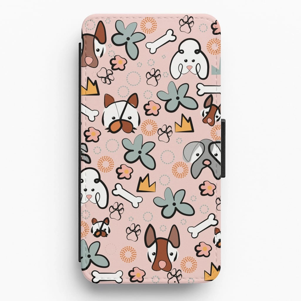 Bones and dogs - Dog Patterns Flip / Wallet Phone Case Strong Grip