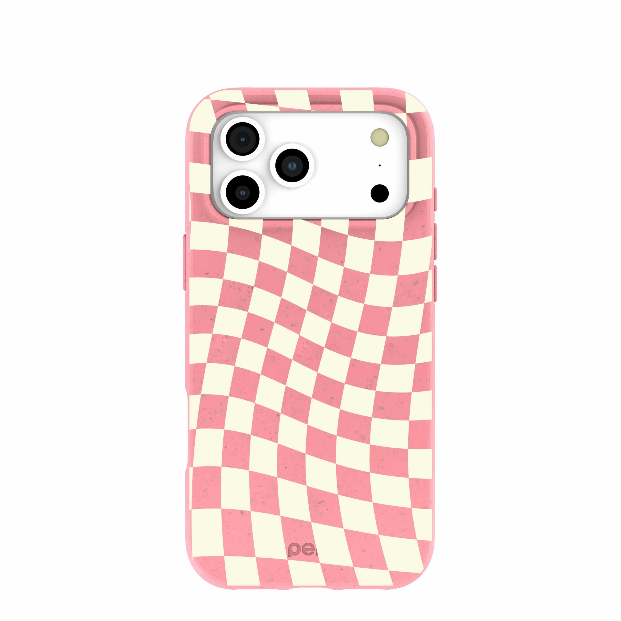 Bubblegum Pink Warped Checkers iPhone 17 Pro Max Case Comfort Fit Edge