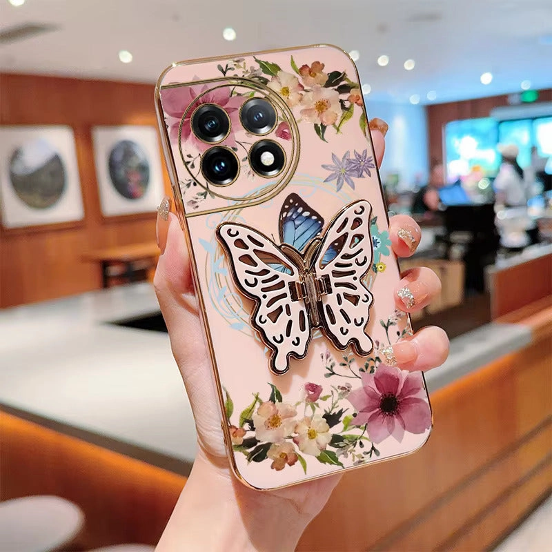 Soft Material Butterfly Flower Plating Bracket Case - OnePlus