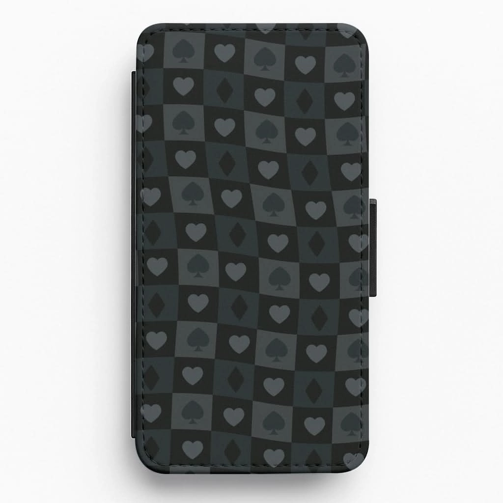 Card Suits Pattern Black Flip / Wallet Phone Case Durable Material