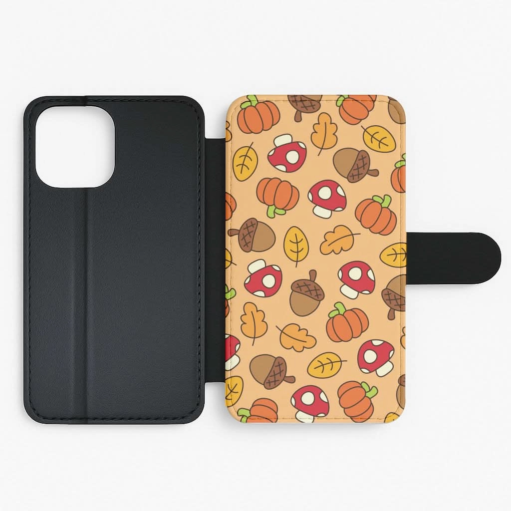 Refined Edge Cartoon Autumn Icons Pattern Flip / Wallet Phone Case