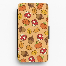 Smooth Lining Tough Grip Cartoon Autumn Icons Pattern Flip / Wallet Phone Case