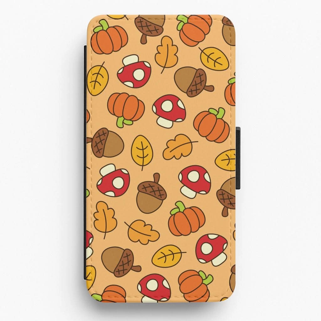 Smooth Lining Tough Grip Cartoon Autumn Icons Pattern Flip / Wallet Phone Case