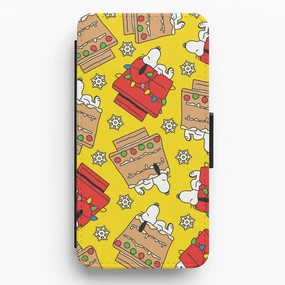 Cartoon Beagle Fairylights And Gingerbead Pattern Flip / Wallet Phone Case Youth Style