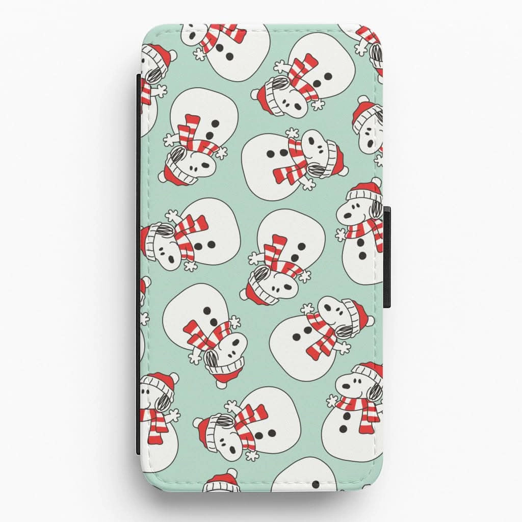 Cartoon Beagle Snowman Pattern Flip / Wallet Phone Case dust protection Glossy Pattern