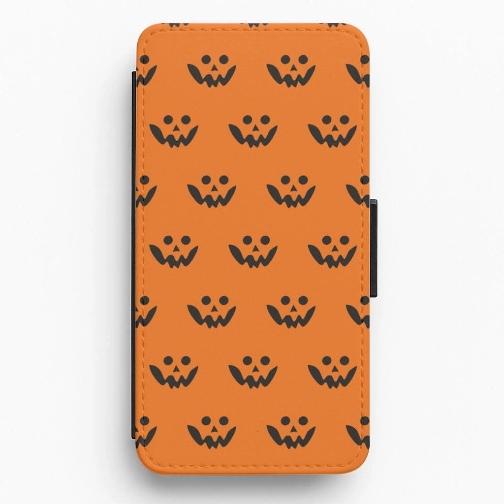 Carved Pumpkin Face Pattern Flip / Wallet Phone Case Elegant Texture