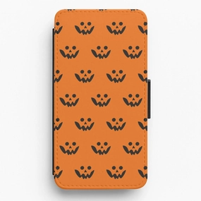 Carved Pumpkin Face Pattern Flip / Wallet Phone Case Elegant Texture