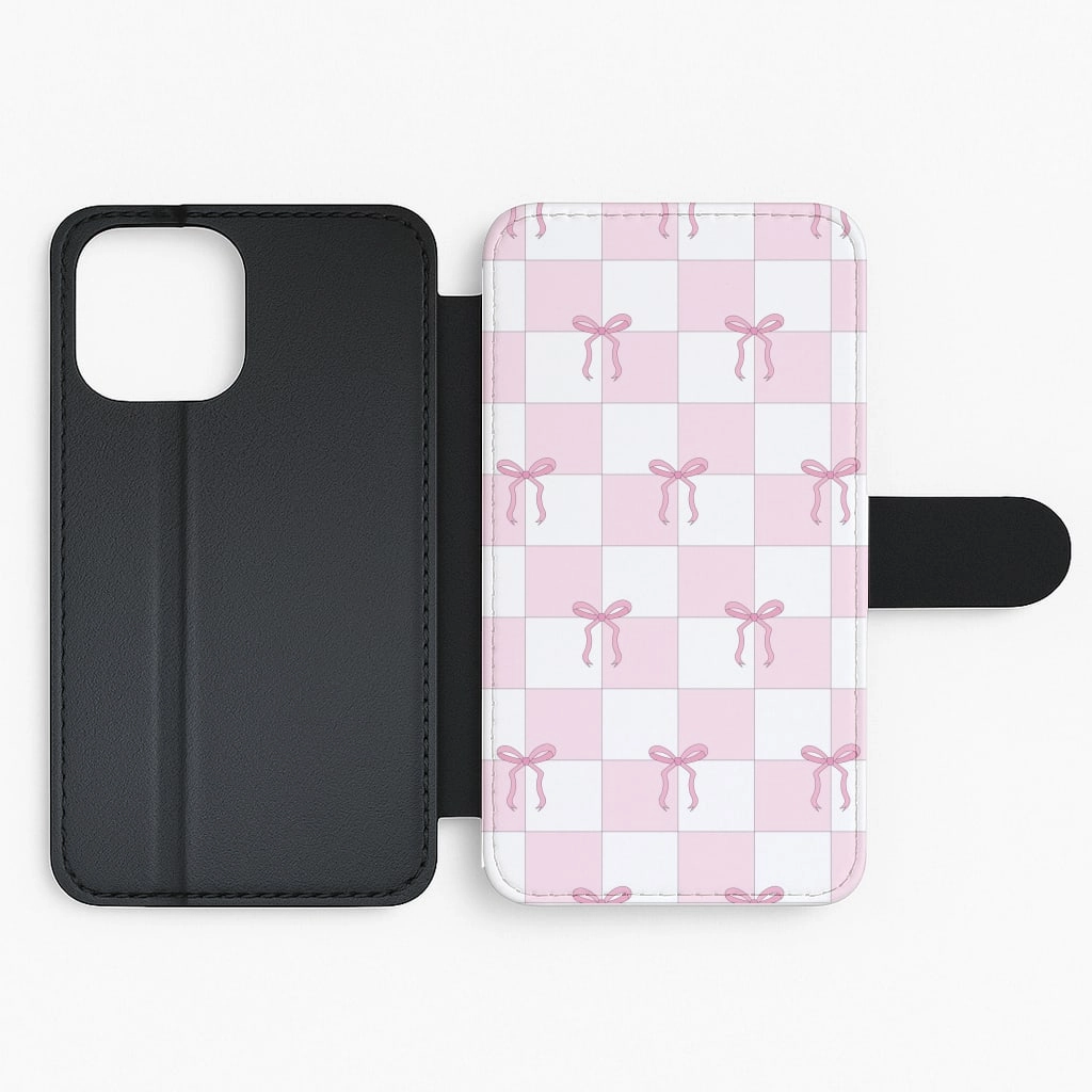 Soft Protection Checkered Pink Coquette Bows  Flip / Wallet Phone Case