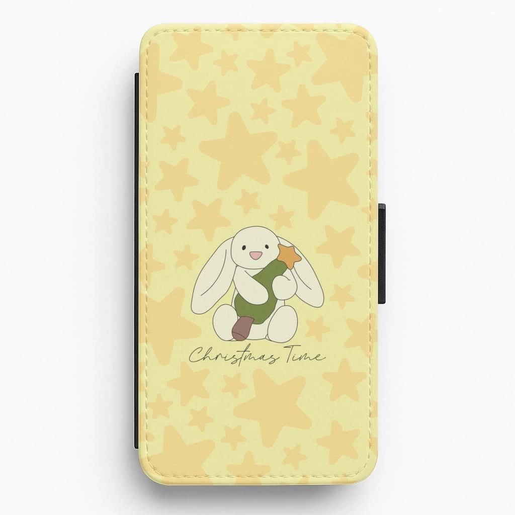 Christmas Bunny Stars Plush Flip / Wallet Phone Case slim fit Smooth Form Texture
