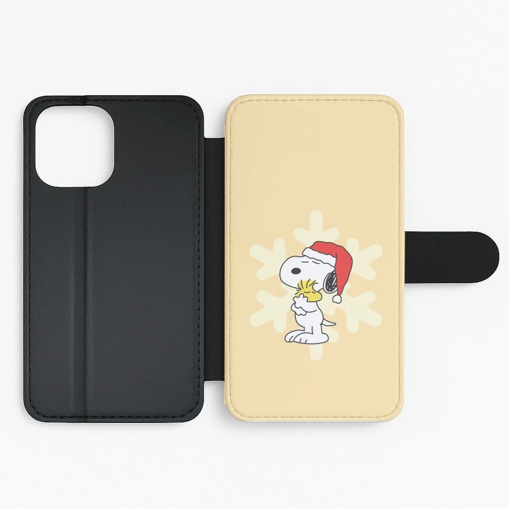 Christmas Cartoon Beagle And Bird  Flip / Wallet Phone Case Premium Form