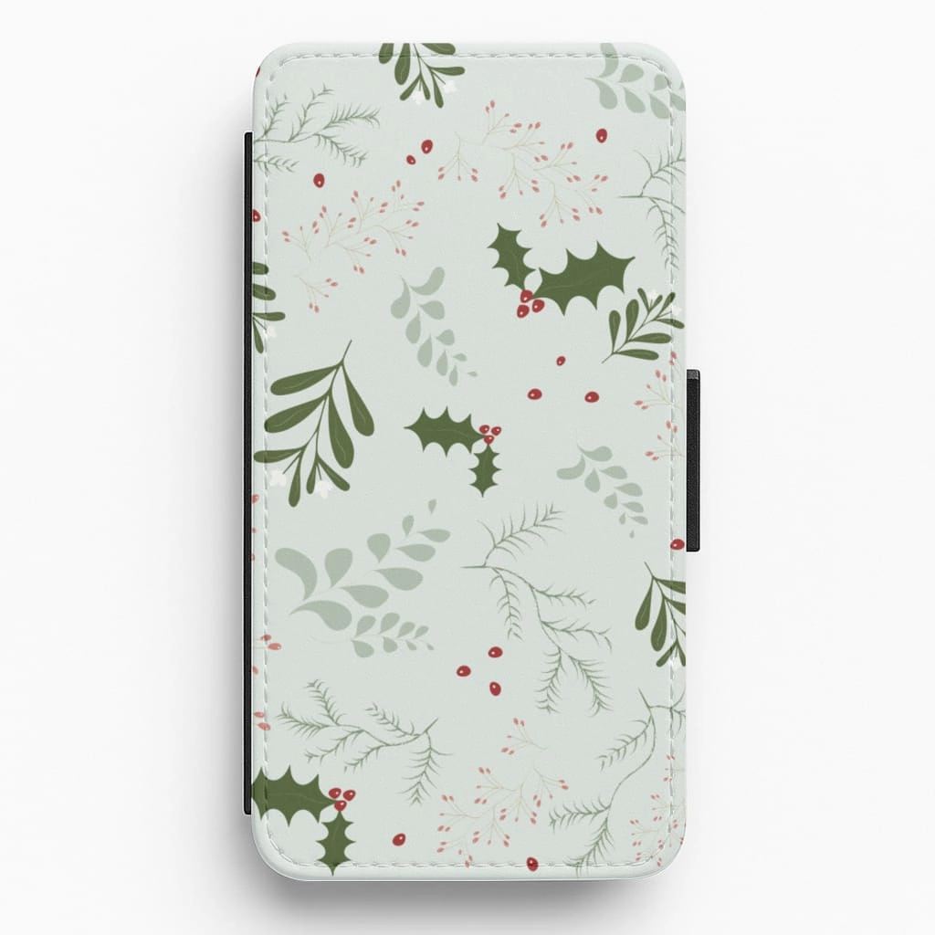 Flexible Protection Protective Design Christmas Floral Pattern Flip / Wallet Phone Case