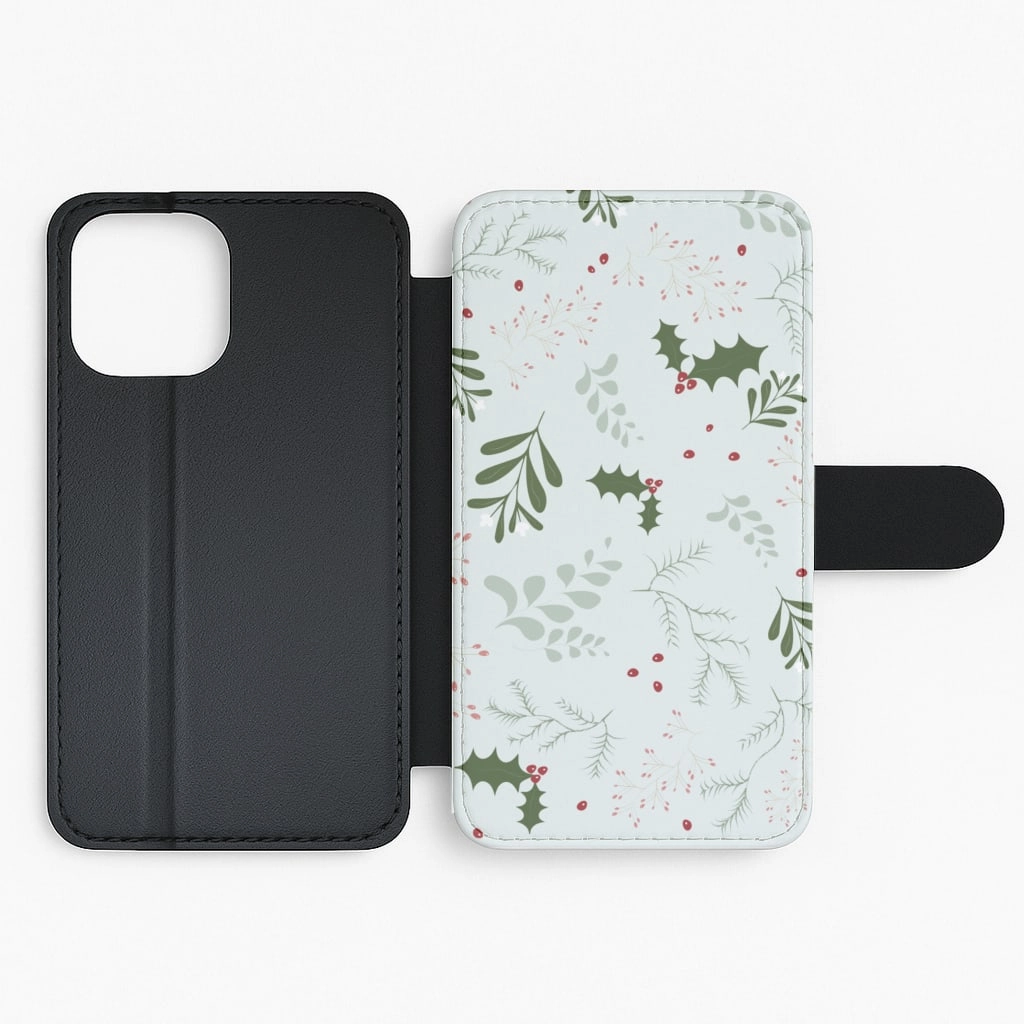 Christmas Floral Pattern Flip / Wallet Phone Case Soft Material