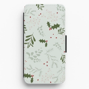 Flexible Protection Protective Design Christmas Floral Pattern Flip / Wallet Phone Case