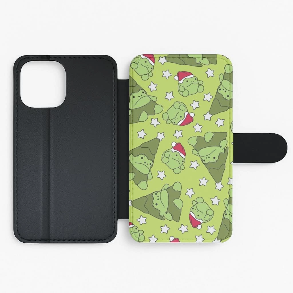Christmas Frogs And Stars Plush Pattern Flip / Wallet Phone Case Color Finish Gloss Texture