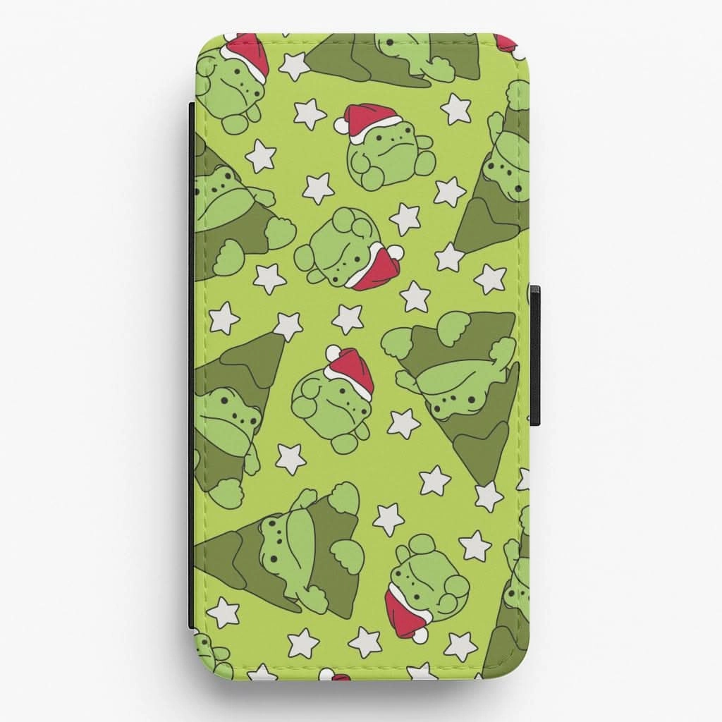 Christmas Frogs And Stars Plush Pattern Flip / Wallet Phone Case Non Slip Luxury Build