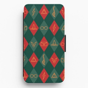 Clear Pattern Christmas Wizard Icons Argyle Pattern Flip / Wallet Phone Case
