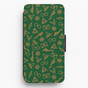 Protective Look Christmas Wizard Icons Pattern Flip / Wallet Phone Case