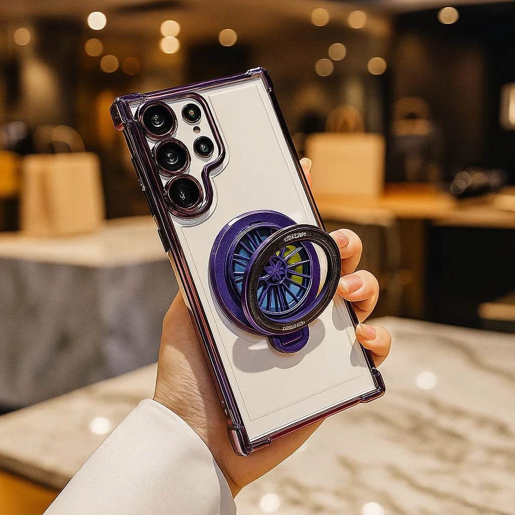 Matte Layer Galaxy S25 Series Electroplated Rotating Gyro Magnetic Case