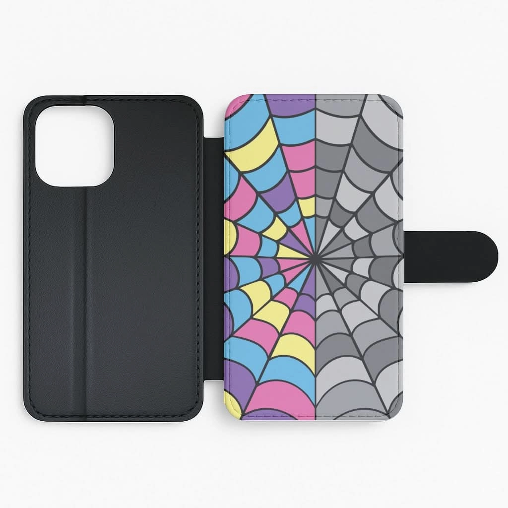 Colourful And Gray Spiderweb Flip / Wallet Phone Case Subtle design