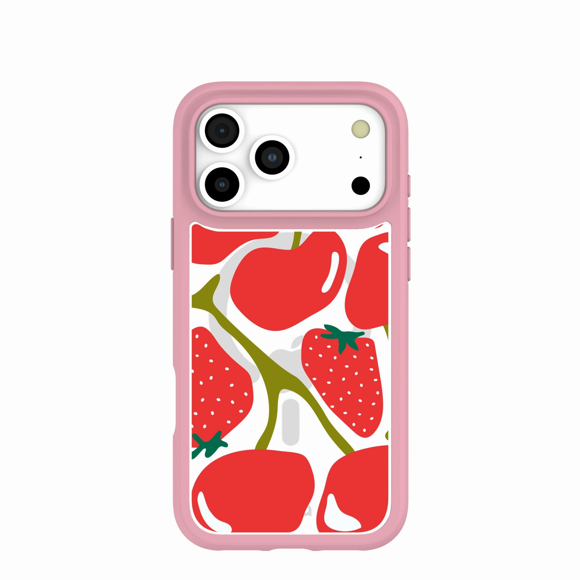 Durable Build Quality Clear Cherry Berry iPhone 17 Pro Max Case With Petal Pink Ridge (MagSafe included)